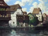 Josef Urbach, Domy nad kanałem, olej, płótno