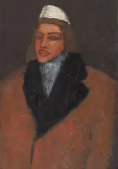 Jerzy Nowosielski, Portret młodego mężczyzny w białym kepi, olej, deska