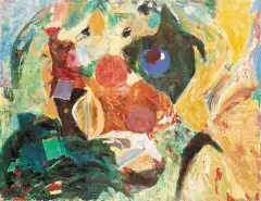 Kompozycja abstrakcyjna zielona by Juliusz Studnicki, olej, płótno, sold Apr 2001