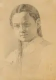 Wojciech Grabowski, Dziewczyna o długich warkoczach, ok. 1880, ołówek, papier