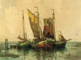 Rudolf Priebe, Kutry żaglowe na redzie, olej, płótno