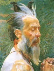 Jacek Malczewski, Głowa starego fauna, olej, tektura