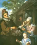 Wędrowny sprzedawca by Krzysztof Lubieniecki, olej, płótno, sold Mar 2001