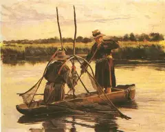 Leon Wyczółkowski, Połów o świcie, olej, płótno