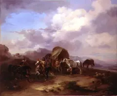 Joseph Heicke, Tabor w górach, olej, płótno