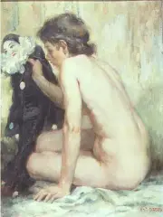Antoine Daens, Dziewczynka z lalką, olej, sklejka