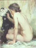 Antoine Daens, Dziewczynka z lalką, olej, sklejka