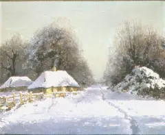 Droga zimą by Wiktor Korecki, olej, płótno, sold Dec 2000