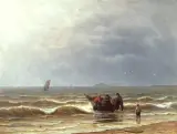 Georg Genschow, Rybacy u brzegu morza, olej, deska