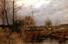 August Dressel, Jesienią na mokradłach, olej, płótno