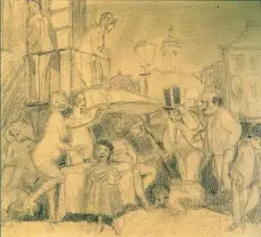 Bruno Schulz, Szkic ilustracji do opowiadania Dodo, ołówek, papier