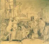 Bruno Schulz, Szkic ilustracji do opowiadania Dodo, ołówek, papier
