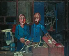 Portret podwójny by Kiejstut Bereźnicki, olej, płótno, sold Nov 2000
