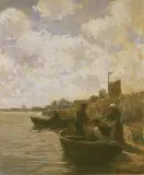 Carl Holzapfel, Rybacy, olej, tektura