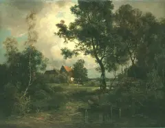 Carl Ernst Morgernstern, Pejzaż wiejski, olej, płótno