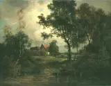 Carl Ernst Morgernstern, Pejzaż wiejski, olej, płótno