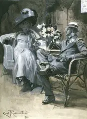 Emil Rosenstand, Przy kawiarnianym stoliku, gwasz