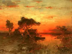 Juliusz Klewer, Zachód słońca, olej, deska