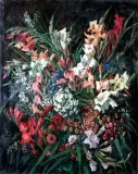 Ernst Reinhard Zimmermann, Gladiole i floksy, olej, płótno