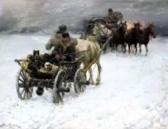 Alfred Wierusz-Kowalski, Niespodziewana śnieżyca, olej, płótno