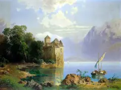 Bernhard Carl Mackeldey, Widok Zamku Chillon, olej, płótno