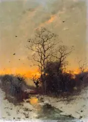 Zimowy wieczór by Heinz Flockenhaus, olej, deska, sold Dec 1999
