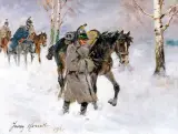 Jerzy Kossak, Odwrót spod Moskwy, olej, tektura