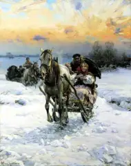 Alfred Wierusz-Kowalski, Jazda w kopnym śniegu, olej, płótno
