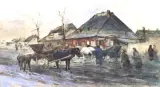 Maksymilian Gierymski, Zima w małym miasteczku, akwarela, papier