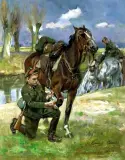 Pomoc przyjaciela by Wojciech Kossak, olej, płótno, offered Oct 1999