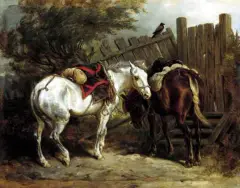 Juliusz Kossak, Konie kozackie, olej, deska