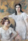 Portret dziewczynek by Teodor Axentowicz, pastel, karton, sold Oct 1999