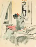 Pierre Bonnard, Kot siedzący przy oknie, akwarela, papier
