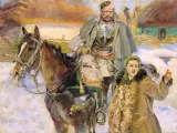 Ranny kirasjer z dziewczyną by Wojciech Kossak, olej, płótno, sold May 1999