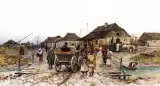 Franz Streitt, W małym miasteczku, olej, deska