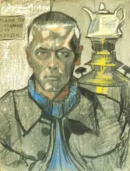 Stanisław Ignacy Witkiewicz, Autoportret z samowarem, mieszana