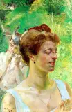 Zasłuchana - portret Marii Balowej by Jacek Malczewski, olej, deska, sold Mar 1999
