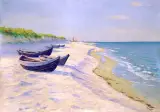 Soter Jaxa-Małachowski, Plaża i łodzie rybackie, olej, tektura