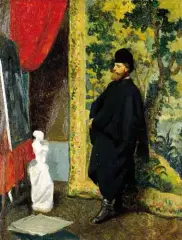 Artur Grottger, Gość w pracowni, olej, deska