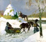 Jerzy Kossak, Powrót żołnierzy Wielkiej Armii spod Moskwy, olej, płótno