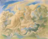 Wacław Borowski, Polowanie Diany, pastel, gwasz, papier