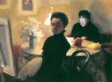 Maria Pia Górska, Przy lampie - autoportret, olej, płótno