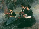 Walter Firle, W ogrodzie, olej, płótno