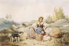 Józef Szermentowski, Wieśniaczka z dzieckiem, akwarela, papier