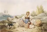 Józef Szermentowski, Wieśniaczka z dzieckiem, akwarela, papier