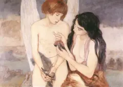 Scena symboliczna by Vlastimil Hofman, olej, tektura, sold Jun 1998