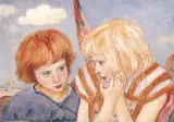 Anioł Stróż by Vlastimil Hofman, olej, sklejka, sold Jun 1998