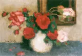 Różowe i czerwone róże by Alfons Karpiński, olej, tektura, sold Jun 1998