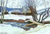 Kładka nad potokiem w Zakopanem by Stanisław Kamocki, olej, tektura, sold Jun 1998