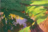 Zakręt rzeki by Ferdynand Ruszczyc, olej, tektura, sold Mar 1998